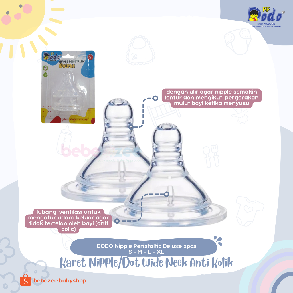 Dodo Nipple Peristaltic Deluxe 2pcs Wide Neck Bisa untuk Avent Classic Baby Safe Lusty Bunny Pigeon 