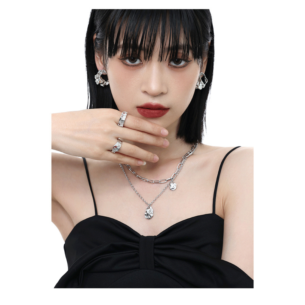 AZ277 【Barang spot】Kalung Rantai Klavikula Logam Ganda Wanita Dengan Liontin Cantik/ Aksesoris Fashion