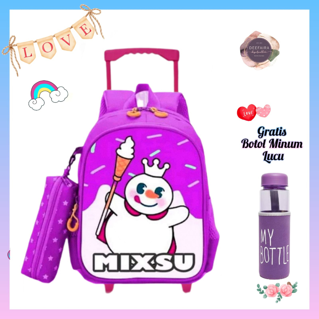 Tas Ransel Troli Anak Perempuan Model Mixx UI Terlaris Gratis Botol Minum Untuk Tk Paud &amp; Sd