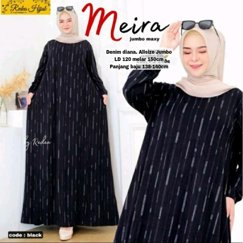 Meira Maxy Jumbo | Gamis Ibu Ibu Harian Bahan denim Diana Ld 120-150