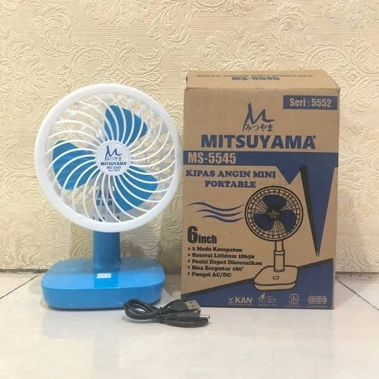 Kipas Angin Meja Portabel MS 5552 Desk Fan 6 inch Mitsuyama Bisa Berputar 180 Derajat Batrei 8000mAh BERGARANSI RESMI 1 TAHUN