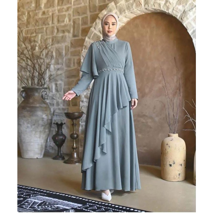 yuvika dress/gamis ceruty babydoll/ dress pesta kekinian gaun wanita applikasi mutiara mewah fashion