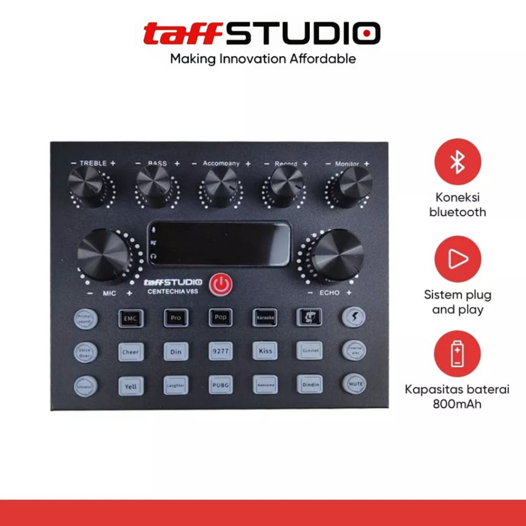 TaffSTUDIO Soundcard V8s Sound Card USB External Mixer Amplifier Audio Effects Mic Condenser Mikrofo