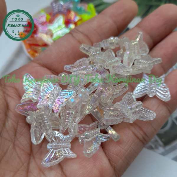 (35 Pcs) Manik Manik Akrlilik Kupu-Kupu Bening Transparan Warna Ab Bahan Meronce