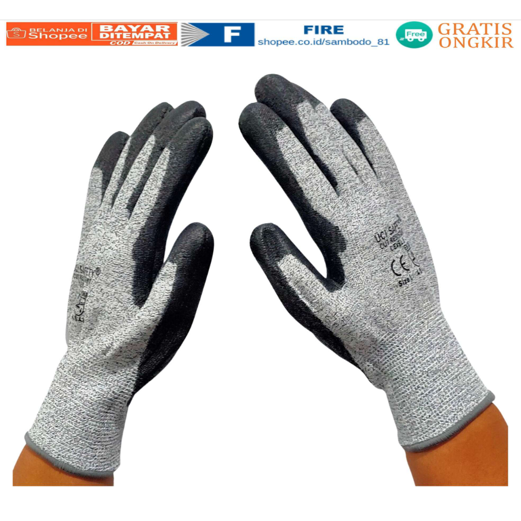 Sarung Tangan Glove Cut Resistant level 5 Anti Pisau karet Hitam