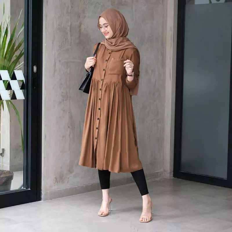 BAJU ATASAN TUNIK RUFLE DEPAN PREMIUM | ATASAN WANITA UNIQLO PREMIUM FULL KANCING | TUNIK WANITA KEK