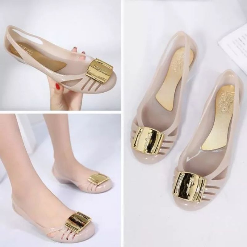 Flatshoes Jelly Wanita Import Slop Flat Glossy Fashion Model Terbaru 1808-1