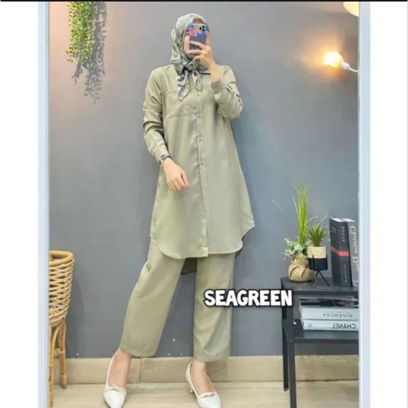 ONE SET MUSLIM MODERN BAHAN ADEM LEMBUT TIDAK MENERAWANG SIZE S M L XL XXL SETELAN PAKAIAN WANITA TU