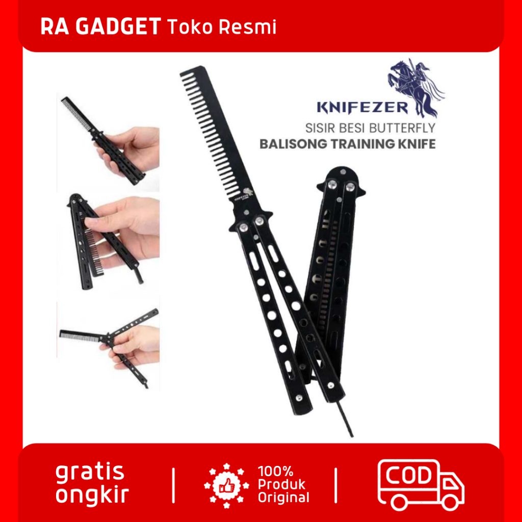 Sisir Besi Butterfly Balisong Training Trainer Knife CS GO / Sisir Rambut Besi Stainless Lipat Pria 