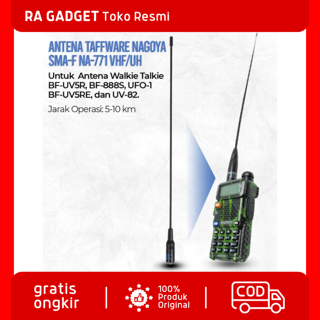 Nagoya Antena Baofeng SMA-F NA-771 BF-UV5R 888S UFO-1 UV5RE / Antena Antenna Tambahan Ht Tarik Walki Talkie Handie Talkie Handy Talky Baofeng Pofung Jarak Jauh Dual Band External sma Male Female Fleksibel Kecil Luar Rumah Outdoor Lidi Pecut Panjang Mini