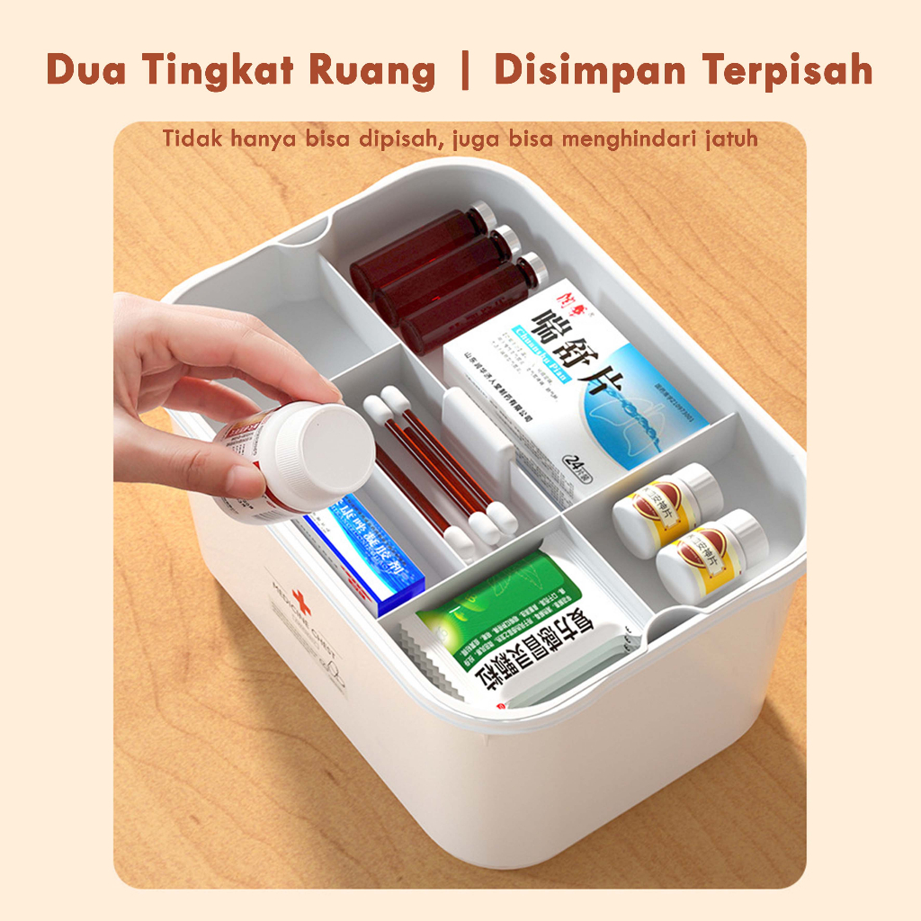 Medicine Box Organizer White First Aid Box / Kotak Obat P3K Putih Perlengkapan H220 dua tingkat