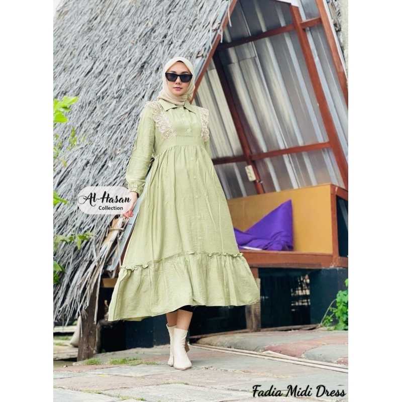 FADIA Midi ORI By Al-Hasan // Gamis Midi Polo Linen Alhasan // FADIA Midi Dress Muslimah Al Hasan