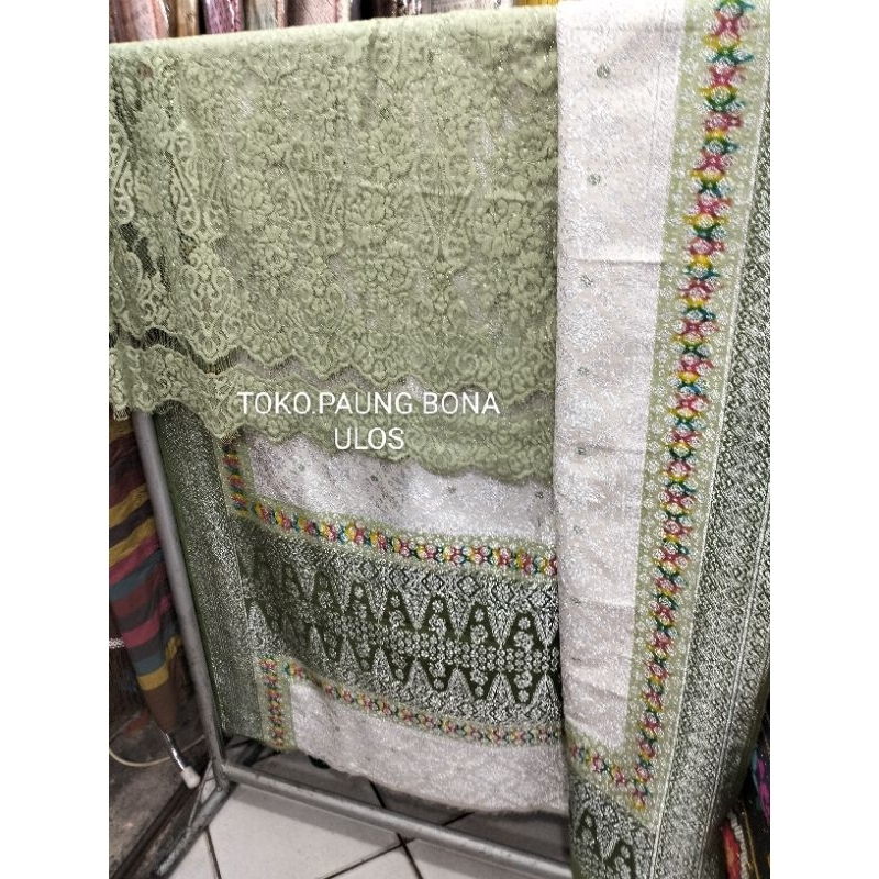 SONGKET SUTRA PALEMBANG TIGA NEGERI PW WARNA PUTIH  KEPALA WARNA HIJAU SAGE+ KEBAYA HIJAU SAGE