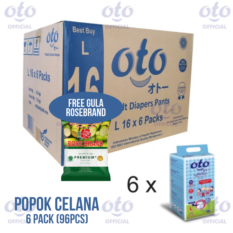 celana - pants, popok, popok dewasa,  RAK - OTO Diapers PANTS Popok Dewasa model Celana ukuran L - isi 16 pcs x 6 Dus