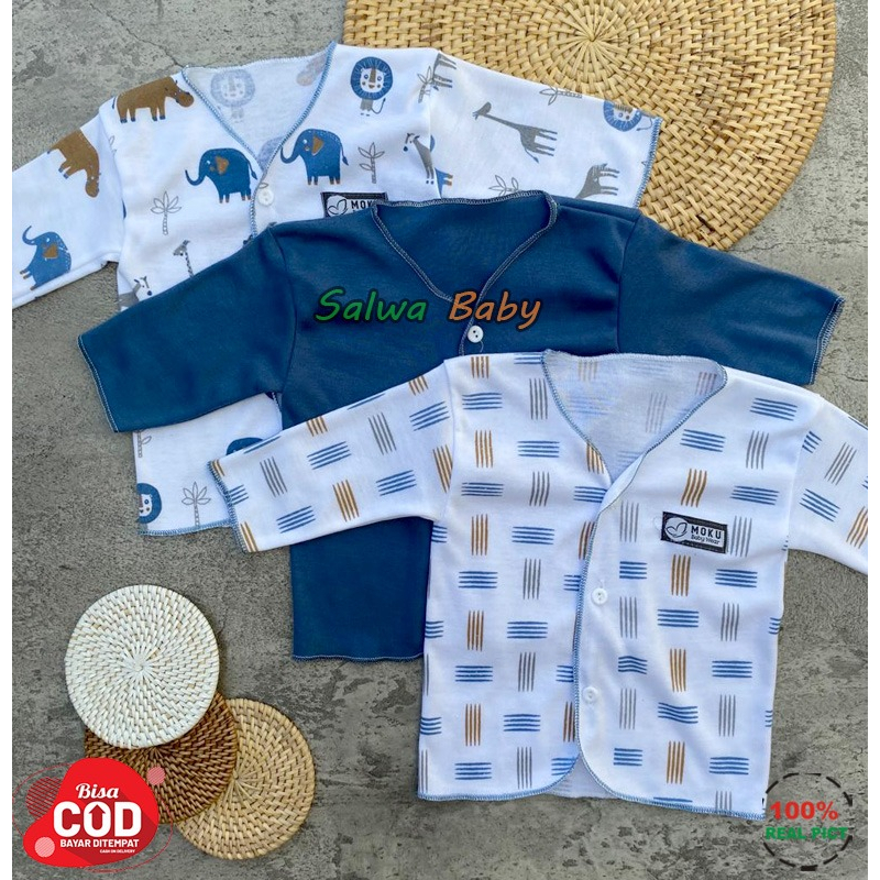 Isi 6 PCS Baju Celana Bayi / 3 Setel Baju Lengan Panjang Celana Panjang Usia 0-3 Bulan Seri Biru Denim Almeera Baby and Kids