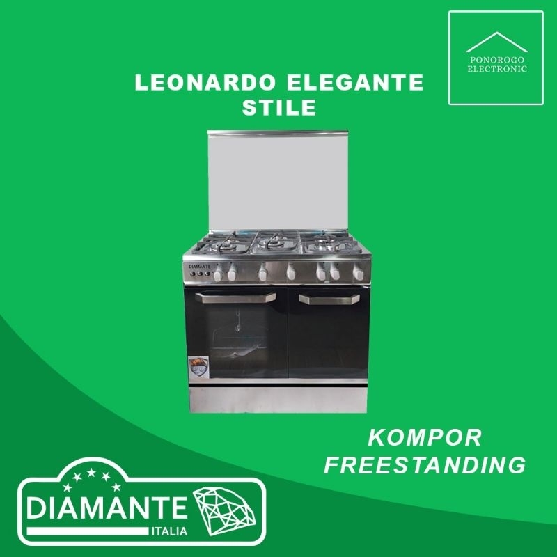 DIAMANTE - FREESTANDING COOKER LEONARDO ELEGANTE STILE 5 TUNGKU UK.90CM SAFETY DEVICE