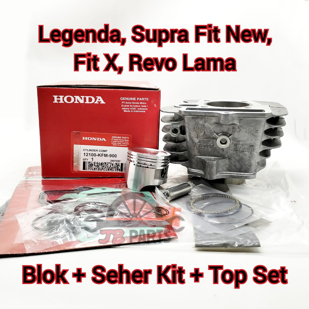 Blok seher + Piston kit + Top set Honda KRM Supra Fit New Revo lama Legenda X S kualitas sangat bagus presisi awet tidak berisik gasket silinder mesin ori asli ahm hgp