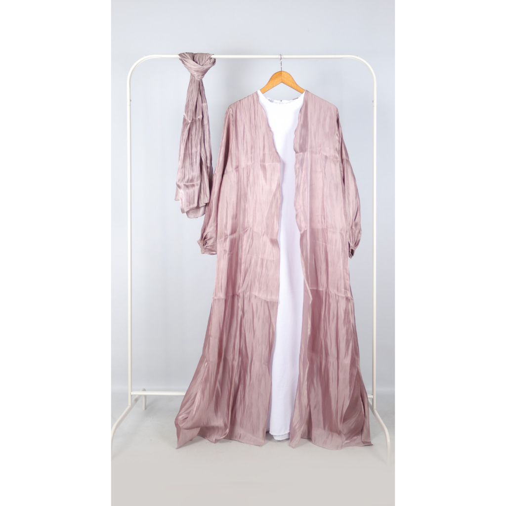 ONE SET SHIMMER DRESS ABAYA OUTER INNER + PASHMINA