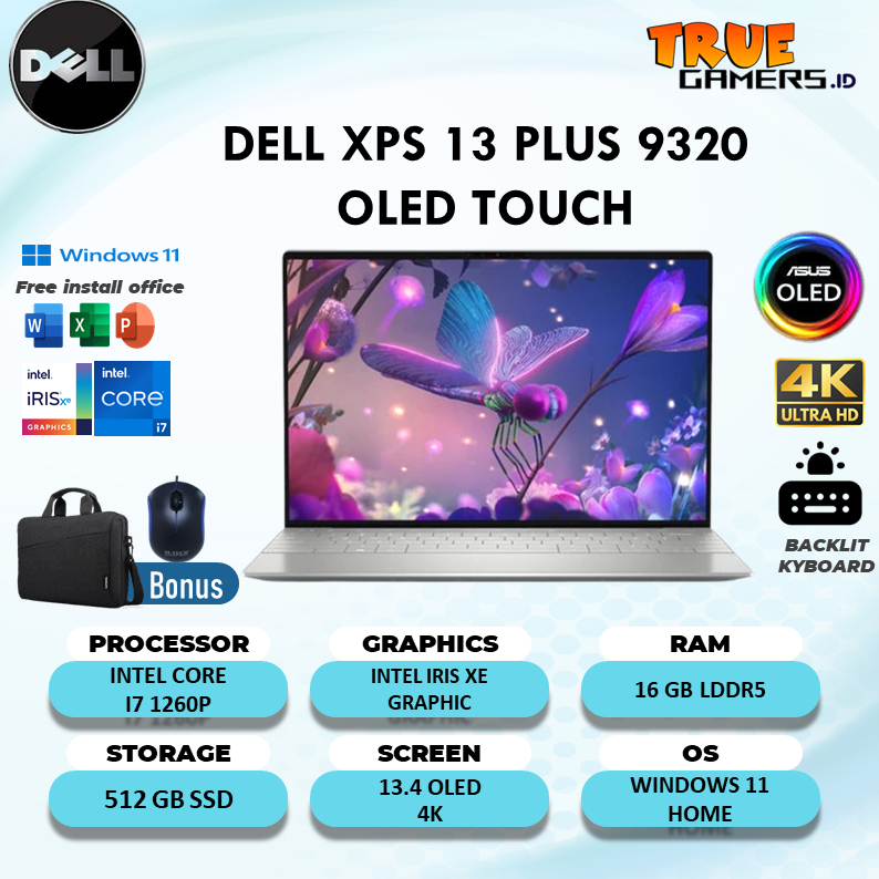 LAPTOP  DELL XPS 13 PLUS 9320 OLED 4K UHD TOUCH I7 1260P 16GB 512SSD W11 13.4