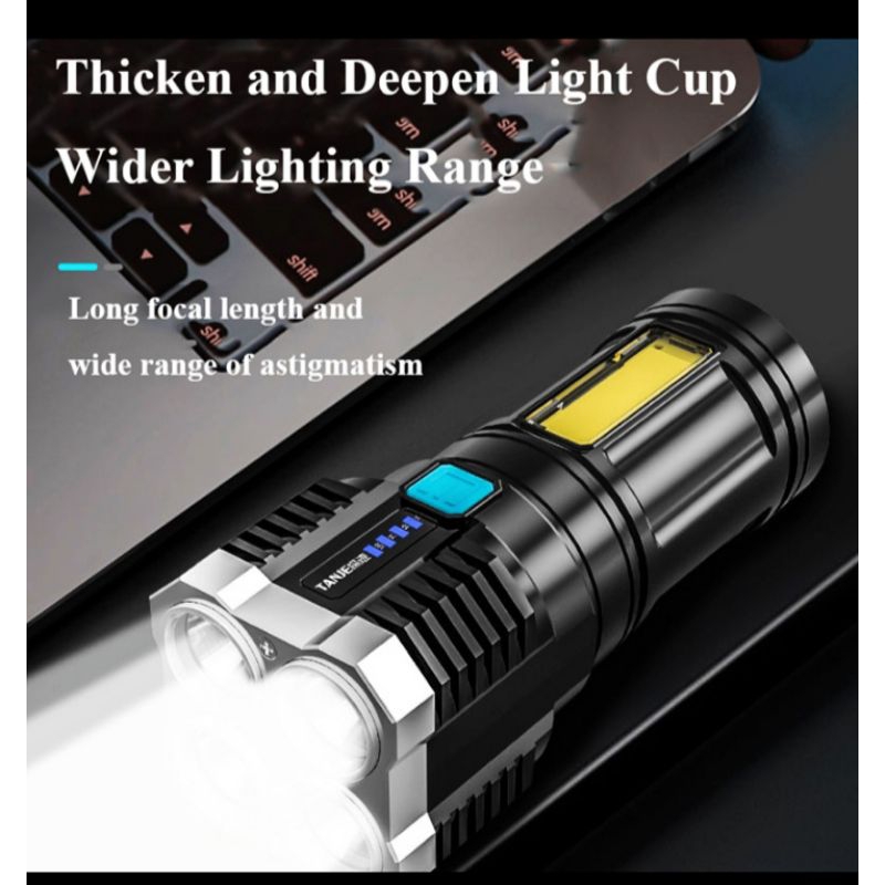 Senter Led OSL COB 4 mode plus lampu emergancy usb Rechargeable super terang dan awet batrai indikat