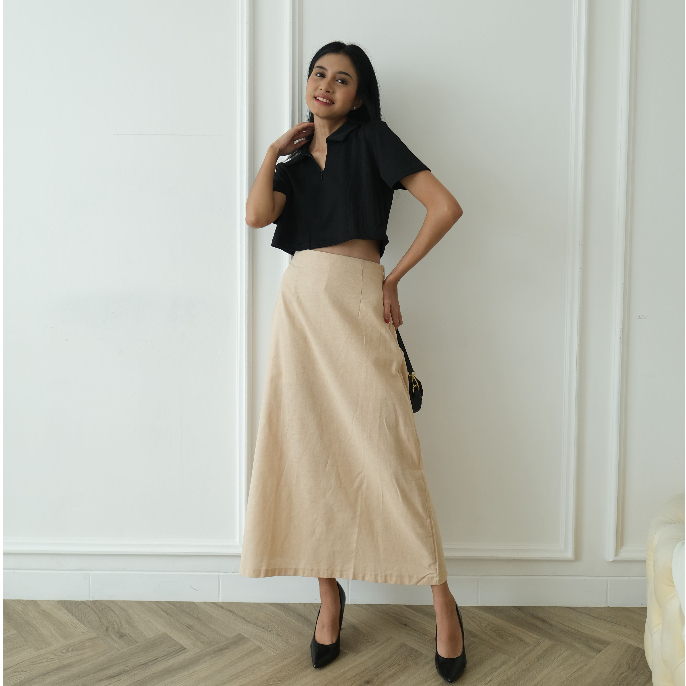 Korra Linen Skirt - Korean Casual Skirt - Rok Polos Wanita - Office Skirt