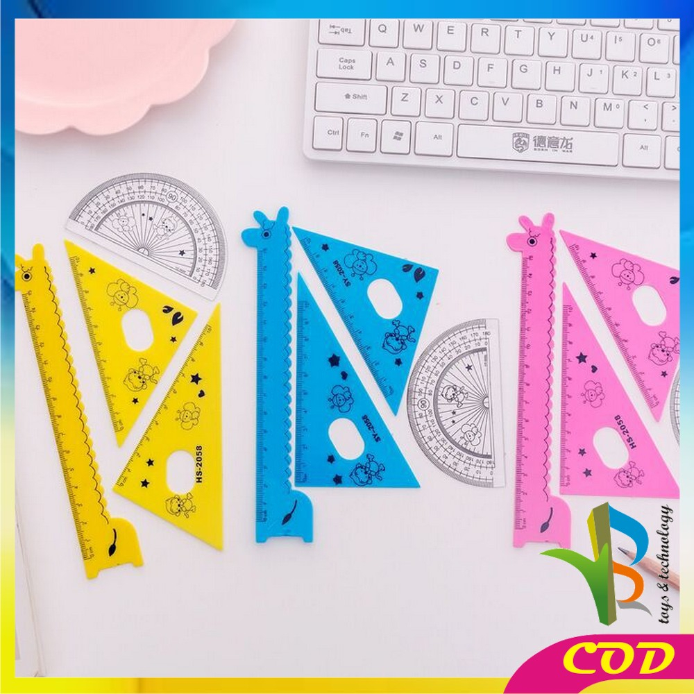 RB-A66 Penggaris Plastik 15cm Set Isi 4 Alat Tulis Sekolah Kantor Karakter Motif Jerapah / Penggaris Matematika Pengaris Garisan Penggaris Set / Ruler Set