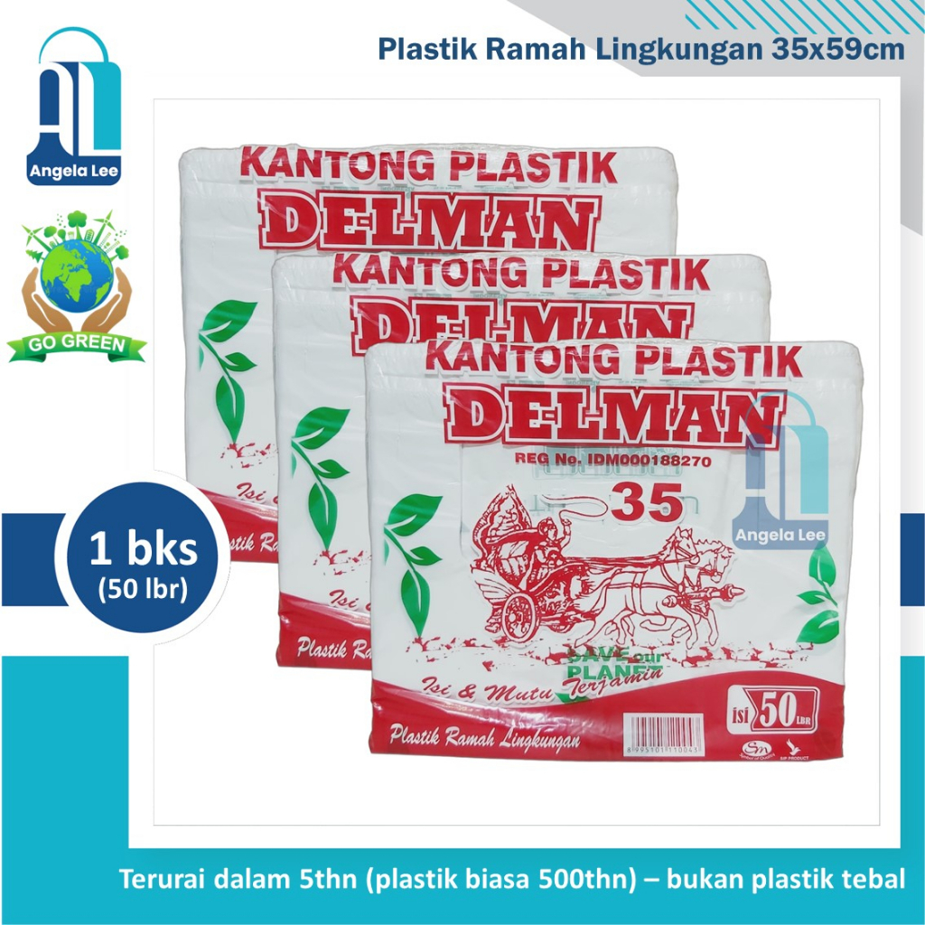 Kantong Plastik Belanja Ramah Lingkungan Delman uk 35 isi 50lbr