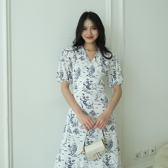 Mardie Dress - Long V Neck Dress - Casual Korean Fashion