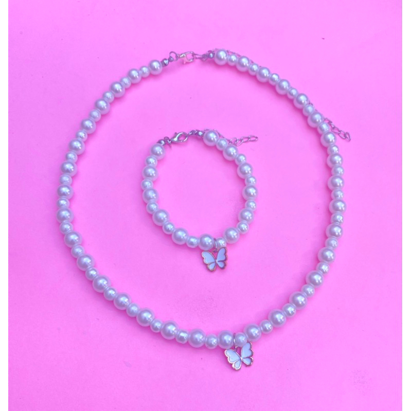 butterfly pearl choker set / choker mutiara kupu kupu / kalung mutiara / gelang mutiara kupu kupu