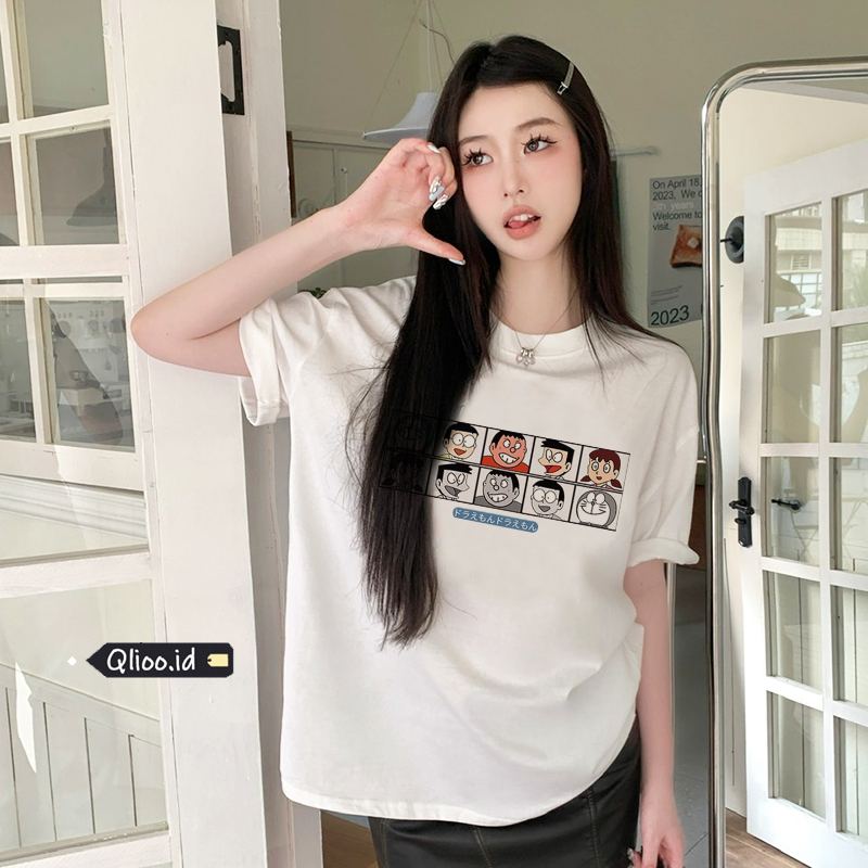 Print T-shirt Kaos Lengan Pendek Cartoon Doraemon Oversize Atasan Wanita Korean Style