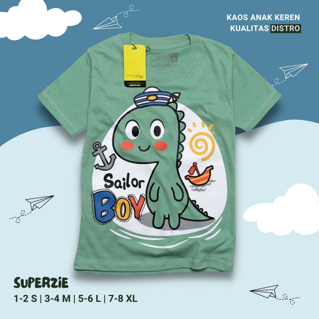 Kaos Distro Anak Laki-laki Bandung Grosir Ecer Dropship DINO SAILOR Sage threepoint tsaiby Hiver bandung abadigrosir