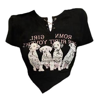 GO!BJ1224 Baju Atasan Kaos Slayer Vest Scraf Spandek Korean Wanita Sexy Lengan Pendek Motif Anjing Fashion