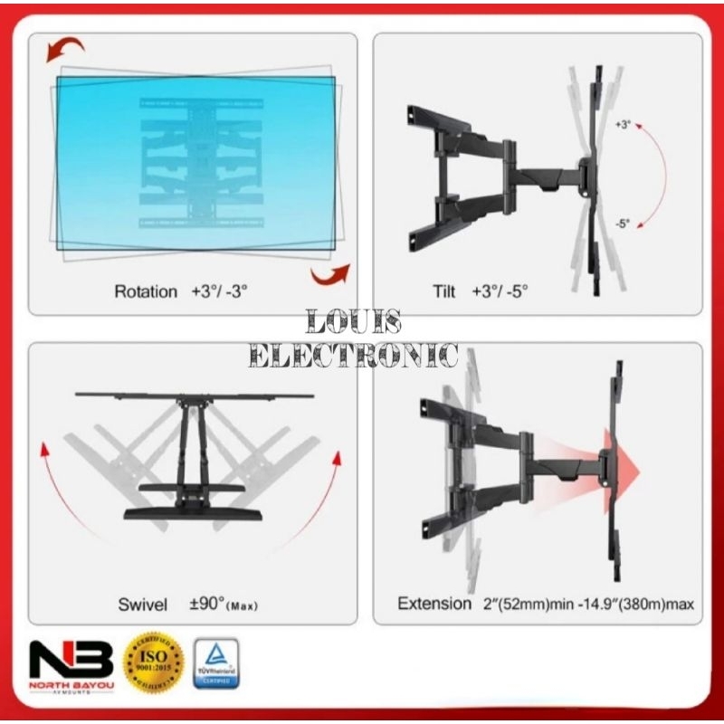 Bracket TV Swivel 45&quot; - 75&quot; NORTH BAYOU NB P6 Brecket Breket TV Kualitas Terbaik