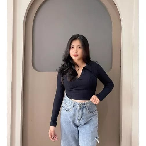 Lola crop lengan panjang - sweater crop rajut lengan panjang - crop top lola lengan panjang