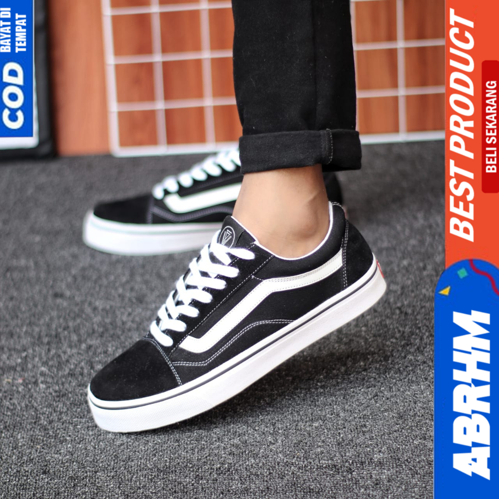 ABRHM Sepatu Sneakers Ukuran Besar 38-47 Oldschool Clasik Hitam Sekolah