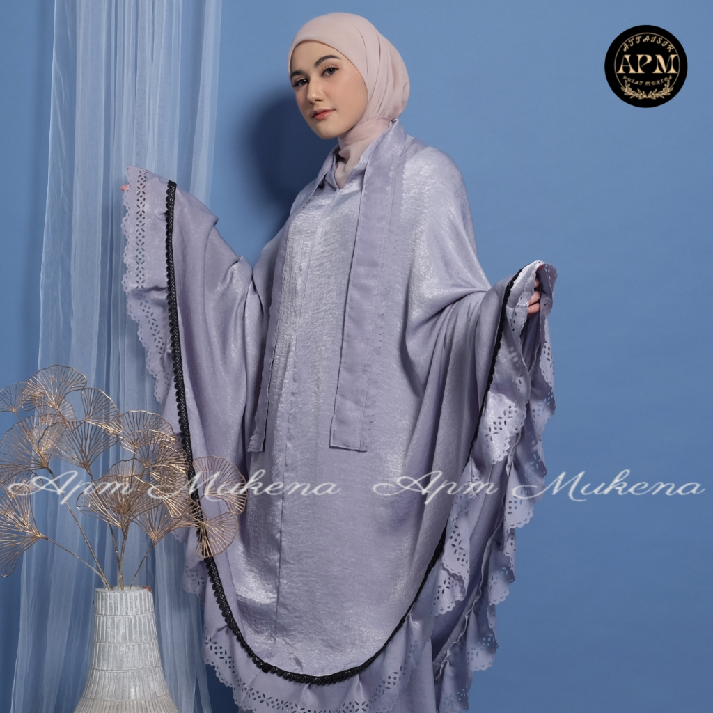 Apm Mukena - Mukena Silk Santorini Shimer 3 In 1 Shanum Laser Cut Rempel Mewah