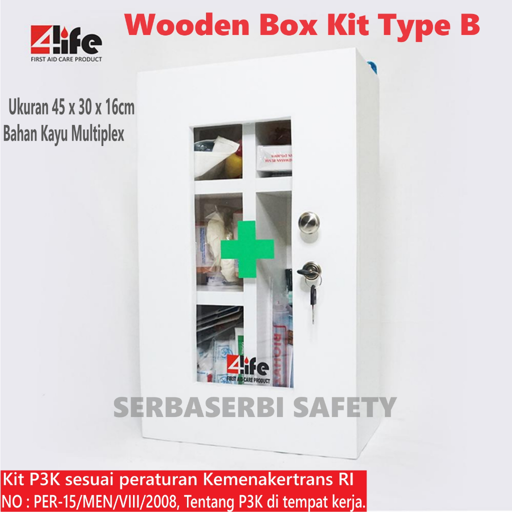 Kotak P3K Wooden Box Kit Type B 4LIFE / Wooden Box Kit P3K Kayu Frist Aid Kit Lengkap