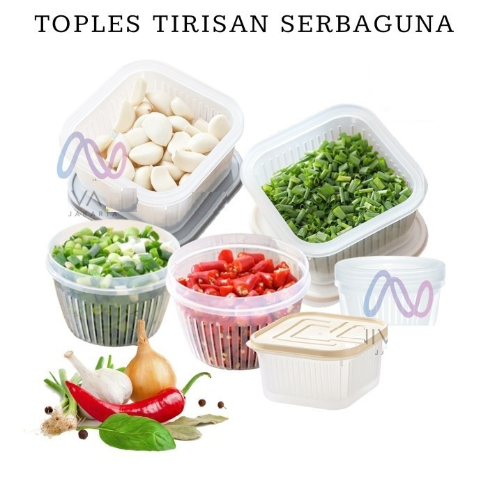 Toples Tiris Bawang Sayur Bulat Transparan Mangkok Saringan Penyimpan