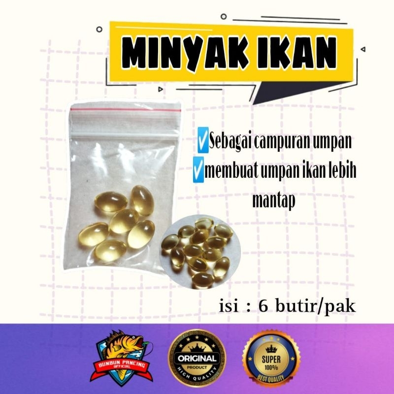 Minyak ikan isi 6 butir campuran umpan ikan pancing