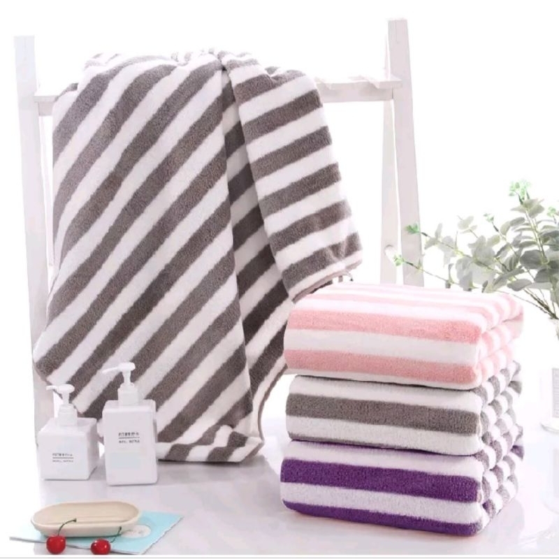 Handuk Mandi Dewasa Microfiber Motif Zigzag Garis Diamond Ukuran 70x140 Jumbo Handuk Towel Lembut Viral Murah