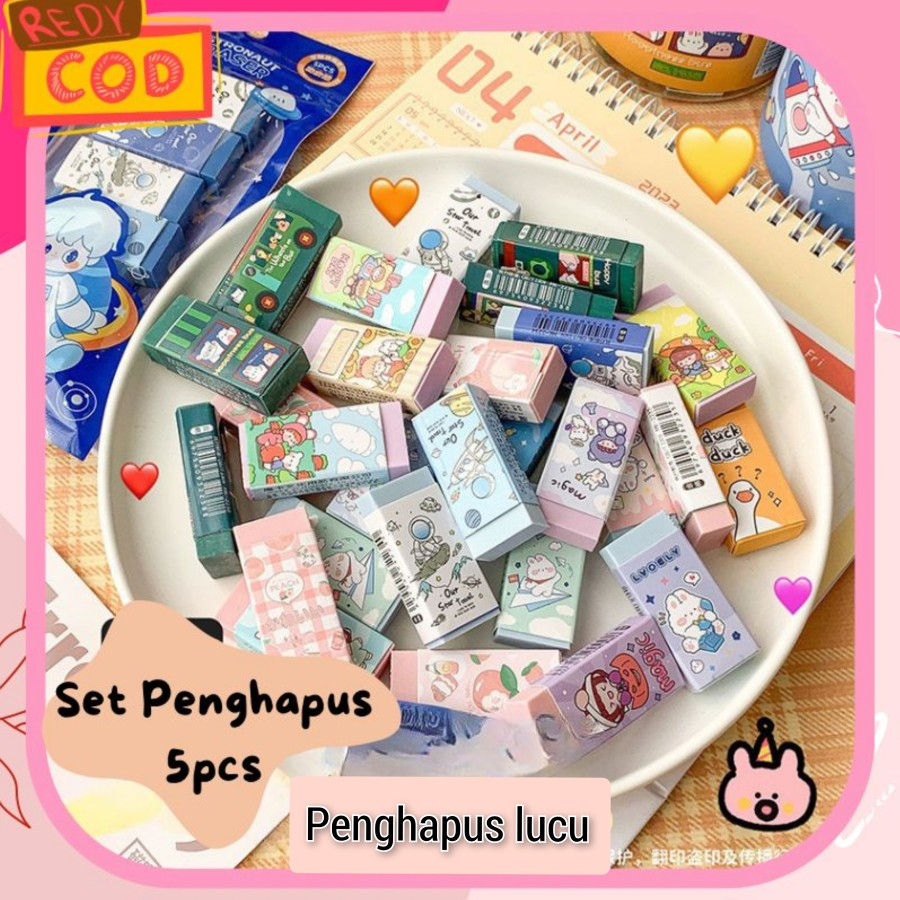 1 SET 5PCS PENCIL ERASE LUCU/PENGHAPUS PENCIL KOREA AESTHETIC