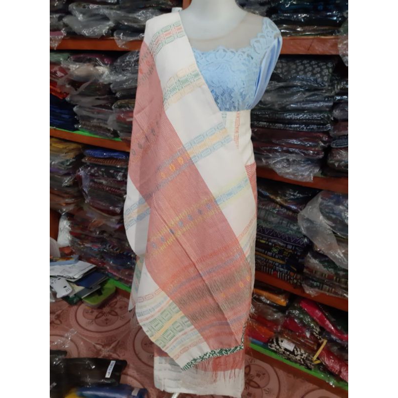 ASLI SONGKET PUTIH KREM TENUN TANGAN MANDAR TARUTUNG SARUNG SELENDANG BATAK BAWAHAN KEBAYA PESTA WAN