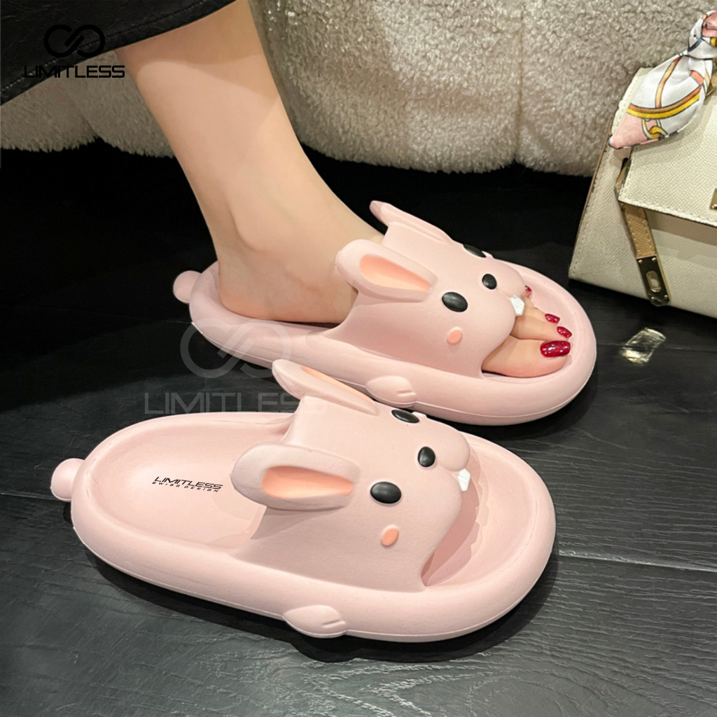 Sendal Kelinci Dewasa Wanita Selop Rumah Nyaman Sandal Rabbit Cewek Casual Karakter Lucu Terbaru 2023