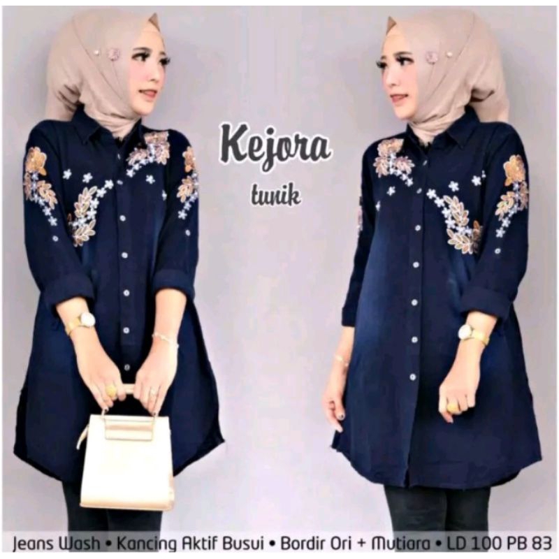 Ellora Kejora /Ellora Rose Tunik Jeans Bordir Asli || Baju Atasan Wanita || Blouse Tunik