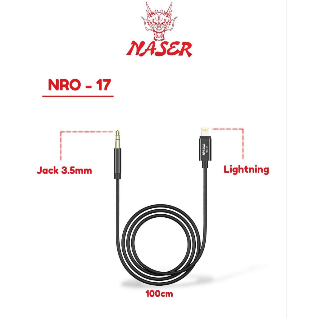 ASER KABEL LIGHTNING TO AUX 3.5MM NRO-17 / Converter Spliter Lightning Audio Cable to Jack 3.5mm Plug 1M