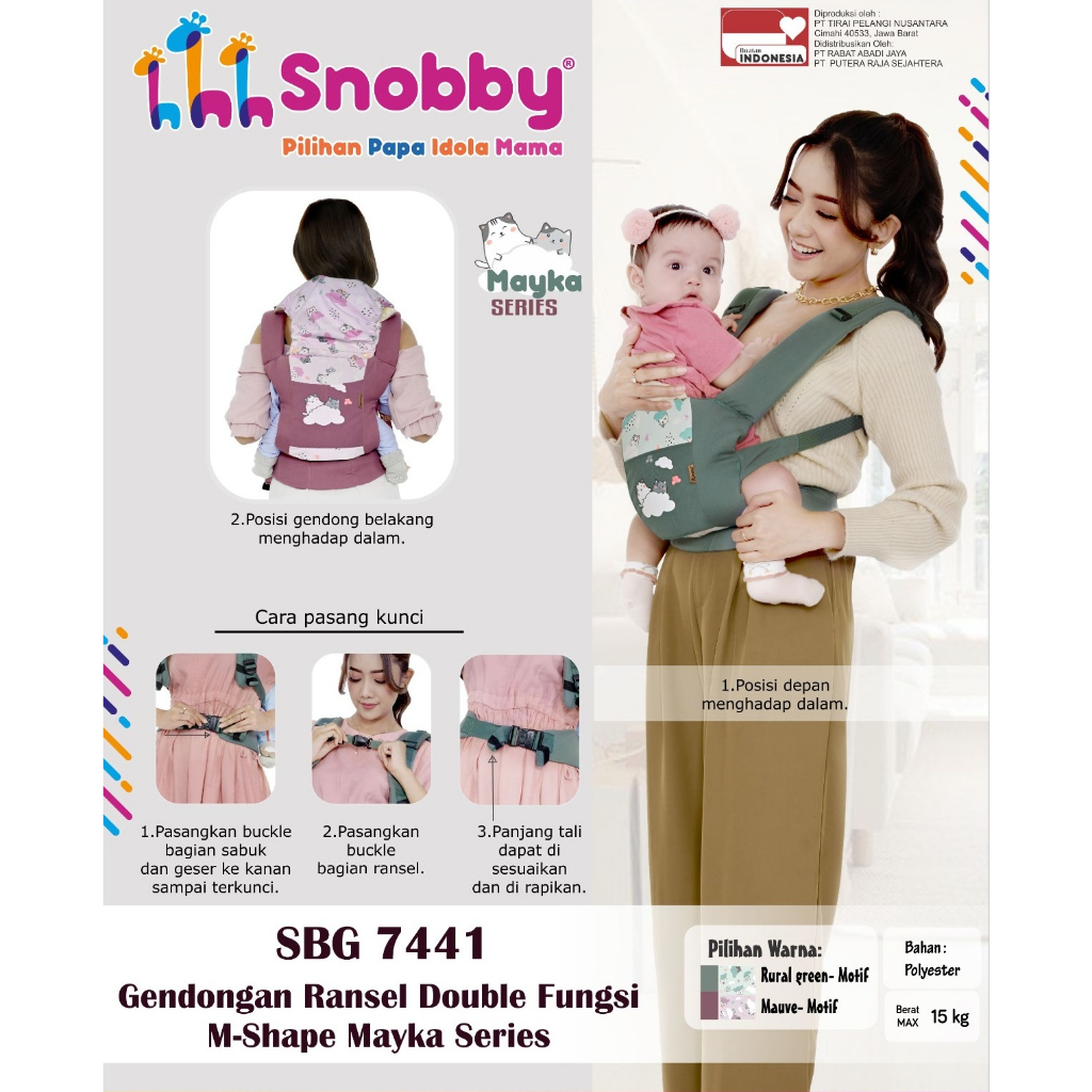 Snobby Gendongan Bayi Ransel M-Shape Saku Bordir Mayka Series - SBG 7441