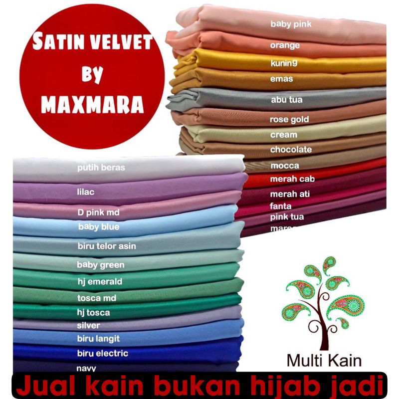 Bahan Multi Kain Satin saten Velvet maxmara Polos bridesmaid Meteran Super A Grade