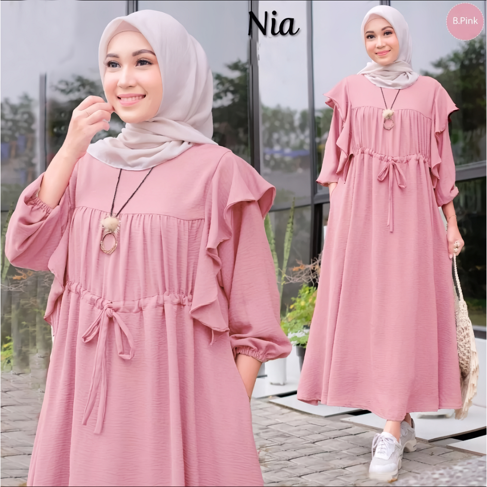 NIA MIDI DRESS BAHAN CRINCLE AIRFLOW / GAMIS WANITA TERBARU DAN KEKINIAN