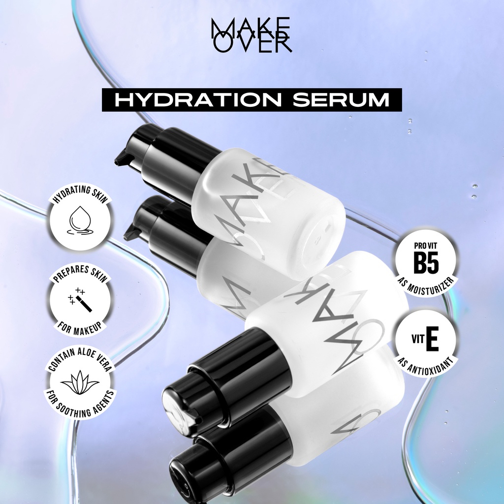 MAKE OVER Hydration Serum Indonesia / Primer 33ml / Hydrating Prepares Skin For Makeup Contain Aloevera As Moisturizer / Pro Vit B5 Vit E Antioxidant / Hydrating Moisturizing Hidrasi Melembabkan Kulit Wajah / Cosmetic Skincare Face Base Make Up Series