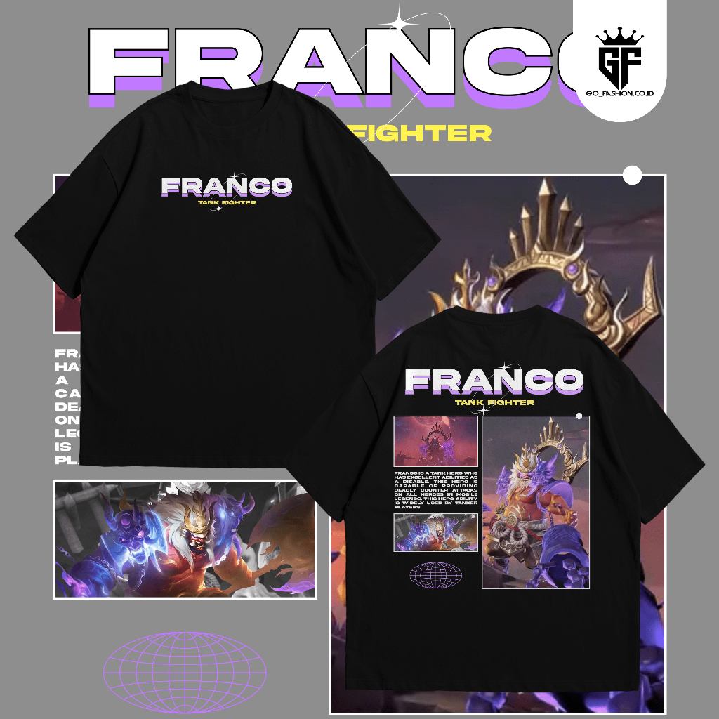 Kaos T-shirt Game Mobile Legend Hero FRANCO TANK Baju MLBB Distro Atasan Pria Wanita Premium